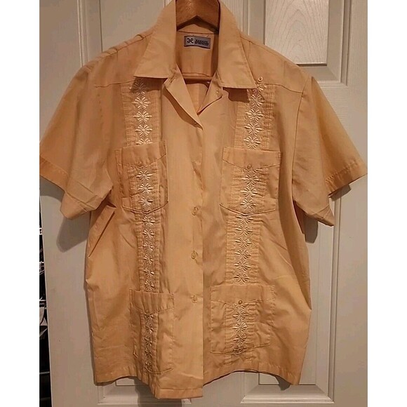 Haband Mens Button Up Shirt Yellow Embroidered Large - Picture 8 of 12